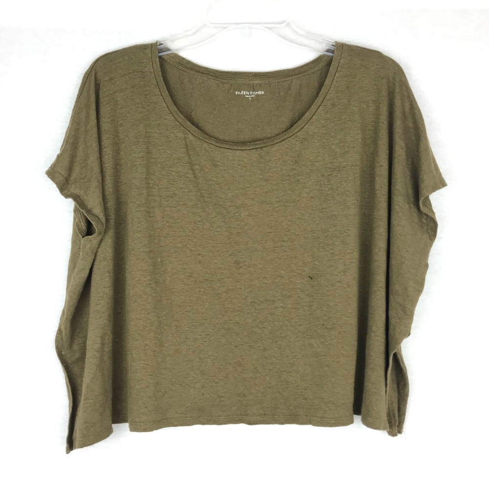 Eileen Fisher Army Green Short Sleeve Top